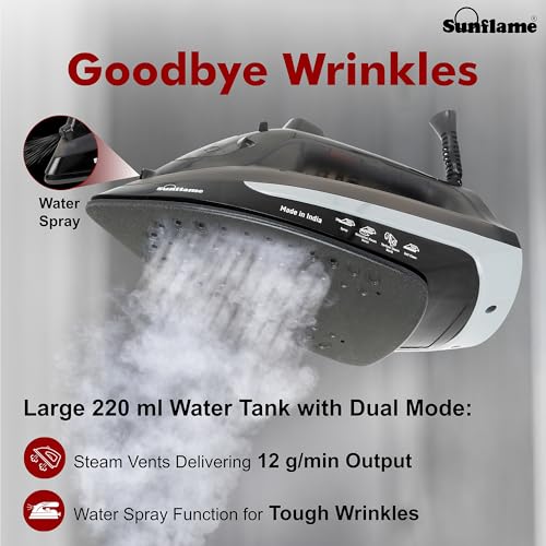 Image of Sunflame 1600 Watt Steam Iron with German Weilburger Non-Stick Coating | Large 220 ml Water Tank | High Steaming Rate I Self Cleaning | Vertical and Horizontal Ironing | 2 Year Warranty by Sunflame