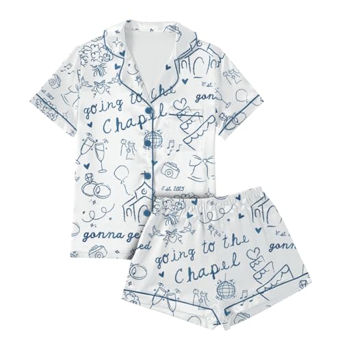 Going To The Chapel Pajama Set Coquette Bachelorette Wedding Bride Short Sleeve Satin Pajama4
