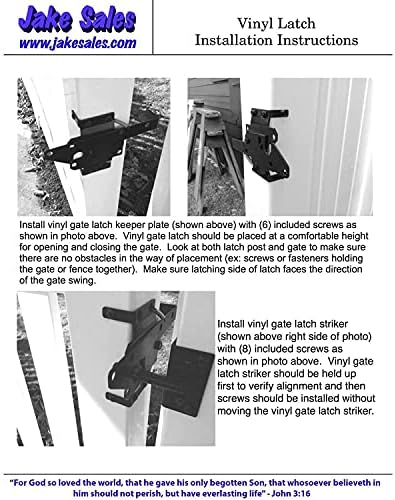 Miniatura 6 de Kit de herrajes para puerta de valla de vinilo, color blanco (para vinilo, PVC, etc.). El kit de puerta de doble valla tiene 4 bisagras, 1 pestillo