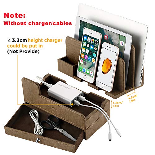 EasyAcc Charging Stations for RAVPower 60W 12A 6-Port Multiple Devices Double-Deck Docking Station Organizer for Anker USB Charger (Without Charger) for iPhone 11 Pro Cell Phones,Tablet,MacBook(Brown)