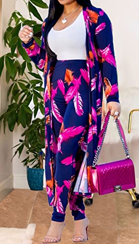 Purple Leaf Cardigan and Bodycon Pants Set for Women - Image 3