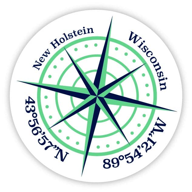 New Holstein Wisconsin 2-Inch Vinyl Decal Sticker Latitude Longitude Compass Design
