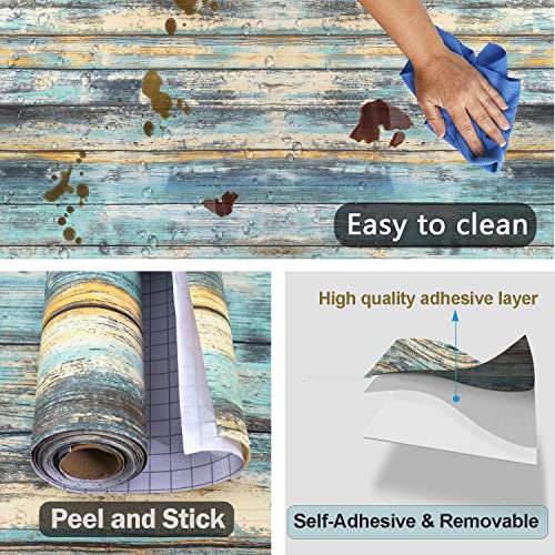 Dimcol Wood Contact Paper - 15.7"X118" Self-Adhesive And Removable Wood Wallpaper Peel And Stick - Blue Distressed Wood Grain Contact Paper For Cabinets - Waterproof Stick On Wall Paper #TOP2