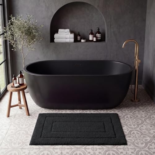 GRANNY SAYS Black Bath Mat 40 x 60 cm Super Absorbent Fluffy Bath Rug for Bathroom Accessories Decor Washable Bathroom Mat for Floor Extra Soft Bathmat Non Slip Microfiber Bath Rug Decorative
