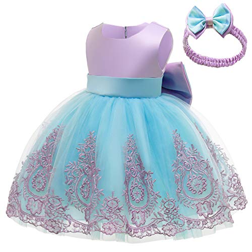 Image of CMMCHAAH 0-6T Baby Girls Pageant Lace Embroidery Dresses Toddler Party Bowknot Tutu Gown Dress with Headwear