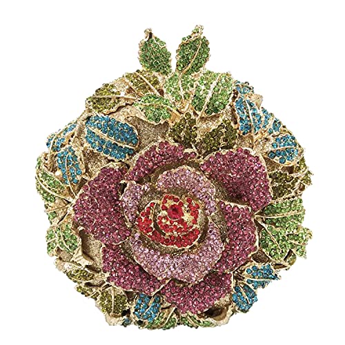 Image of Boutique De FGG Mini Round Flower Crystal Clutch Purses for Women,Formal Evening Bags,Rose Wedding Clutch Bag Party Handbags