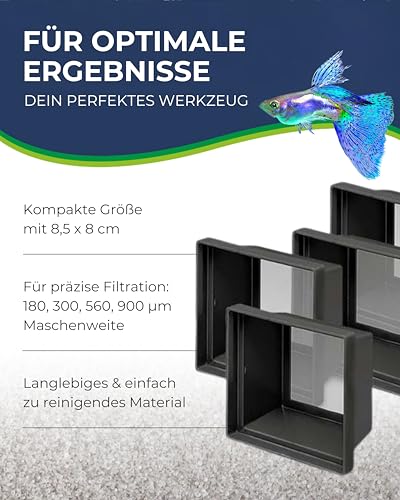 HOBBY Aquaristik Artemia Siebkombination I 8,5 x 8 cm I Artemia Sieb zum Abschöpfen von Artemia Nauplien I Lebendfutter-Siebe mit 120, 300, 560 und 900 µm Maschenweite I Artemia Zucht Zubehör