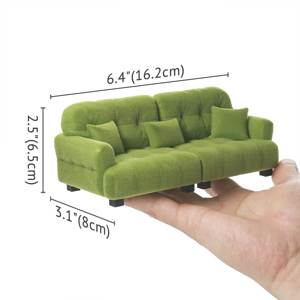 Odoria Casa delle Bambole Divano Miniatura: Scala 1/12 Divano a due Posti Verde Moderno per Soggiorno Salotto Camera da Letto - Mini Divanetto Doppio Mobili per Diorama Modello DIY