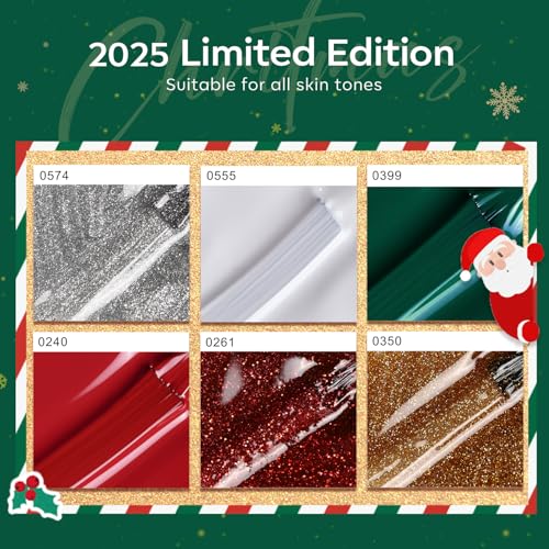 Image of modelones Gel Nail Polish Set Glitter 6Colors Red Dark Green White