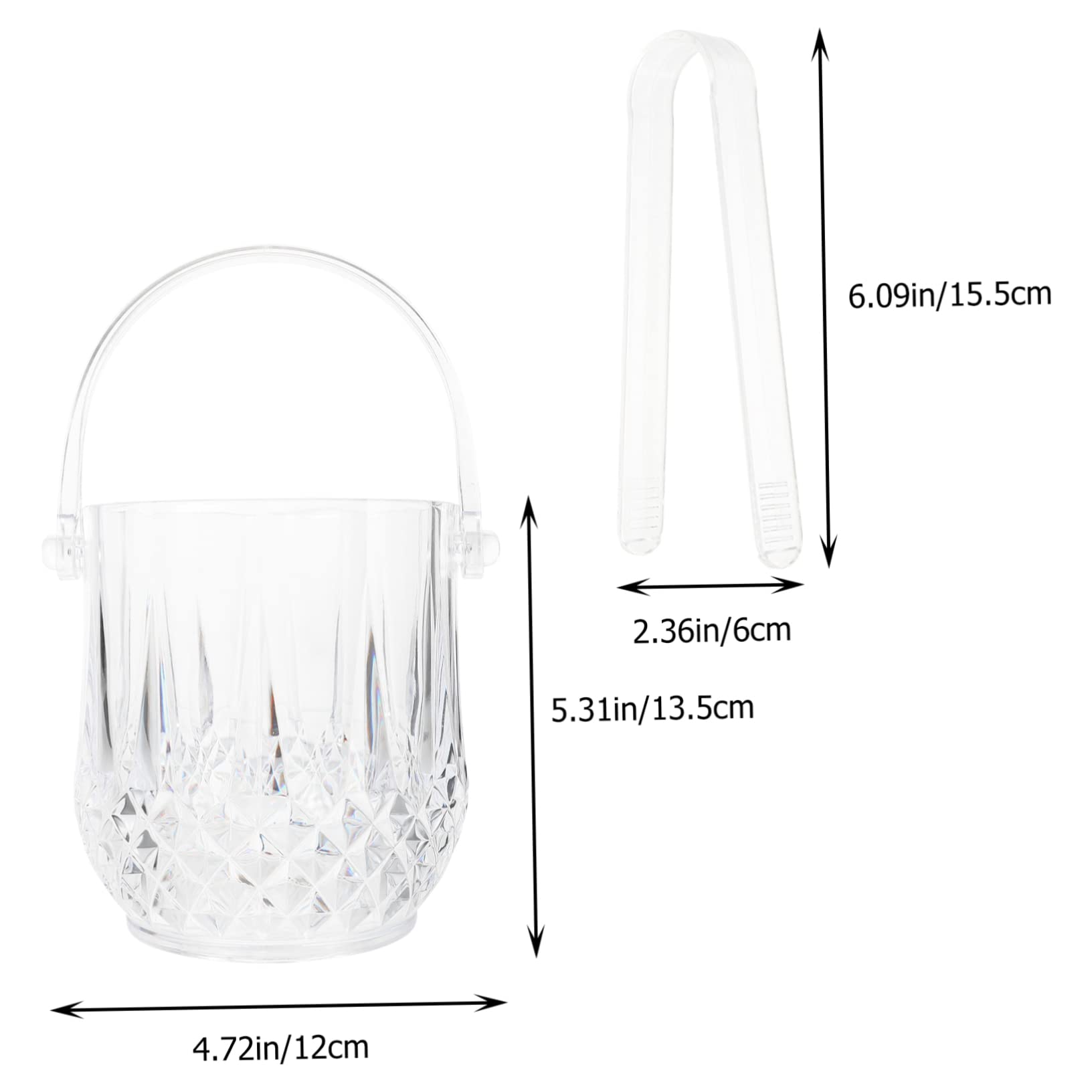PartyKindom Seau à Glace Transparent 1000ml Pince à Glace, Matériau PS, Design Chic et Poignée Compacte, pour Bar, Hôtel et Ktv