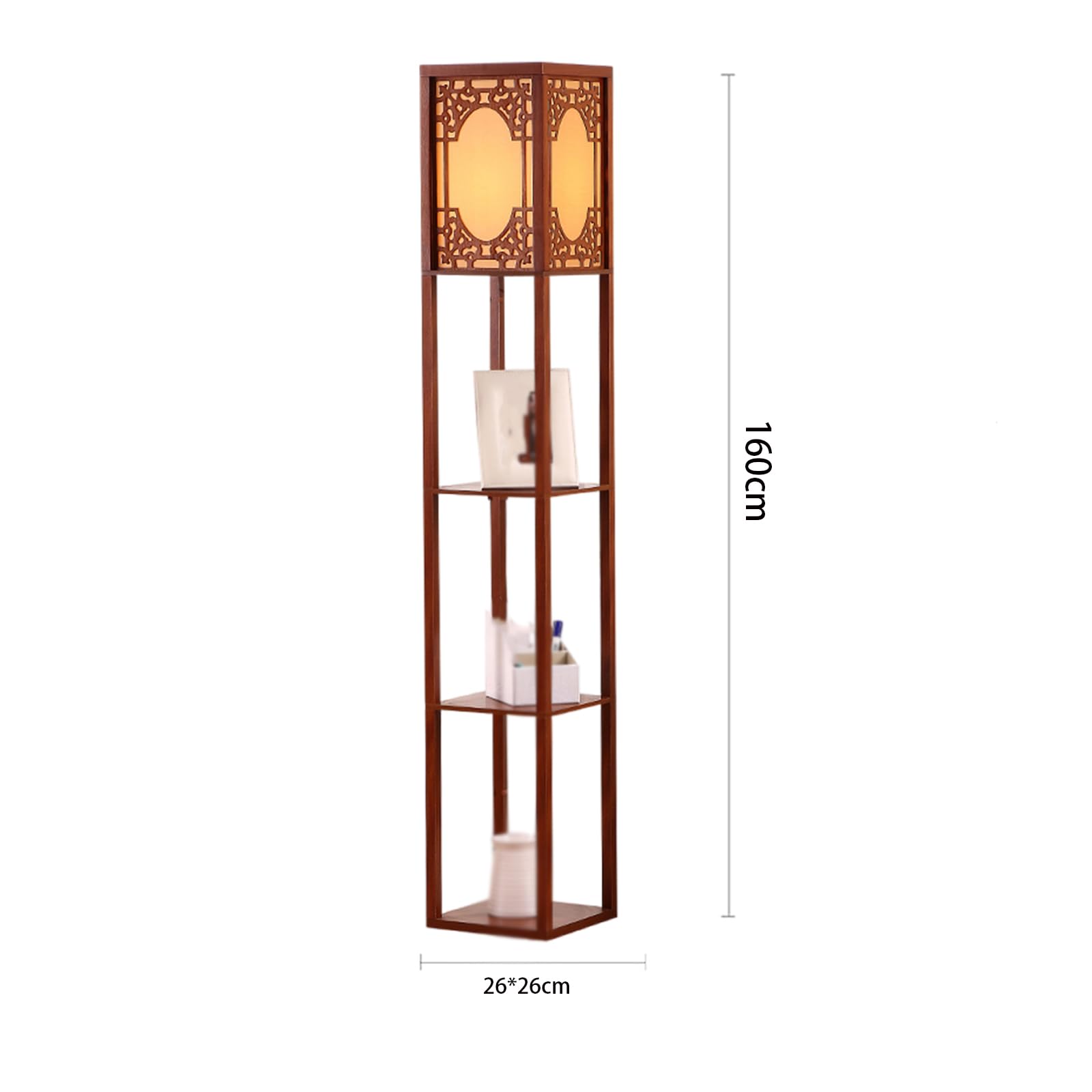 Lampa podłogowa z półkami, lampa podłogowa z półką narożną, nowoczesna kwadratowa lampa stojąca z abażurem z tkaniny, stojąca, ściemniana lampa podłogowa LED z pilotem do salonu, sypialni, biura (kol