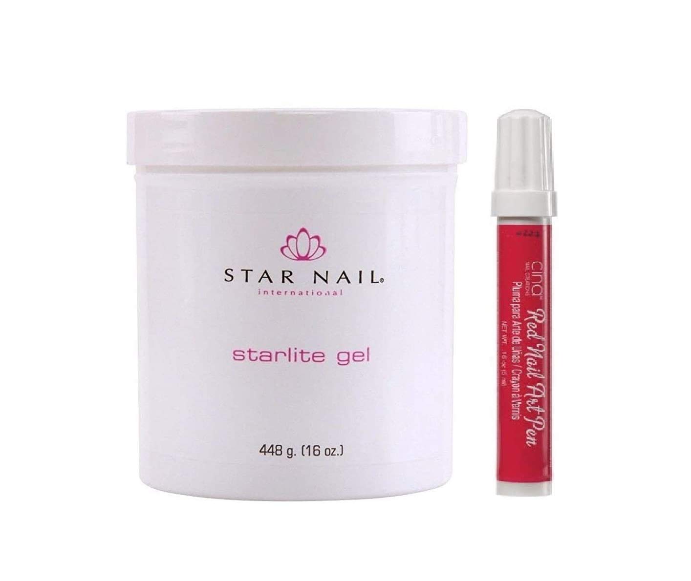 All SeasonStar Nail STARLITE Gel PINK 16oz (448g) + Cina Art Pen RED
