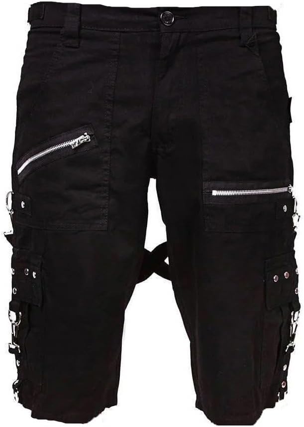 Men Black Punk Gothic Cotton Shorts Punk Emo Shorts with Zipper/USA