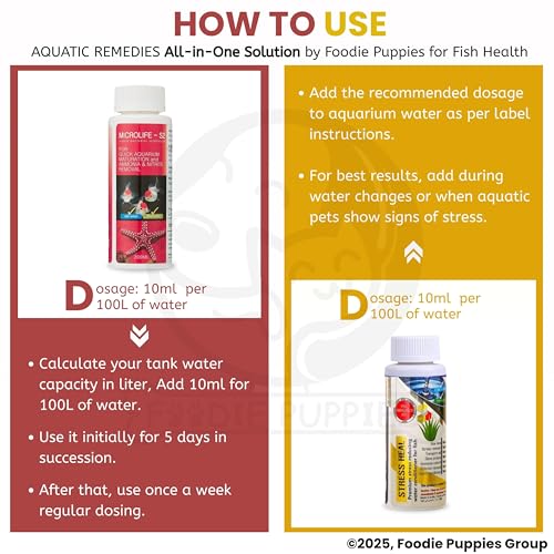 Image of Foodie Puppies Aquatic Remedies 2-in-1 Aquarium Medicine Combo - (Microlife S2 + Stress Heal, 200ml Each) | Anti-Bacterial Effective Fish Skin Treatment for Fresh Water