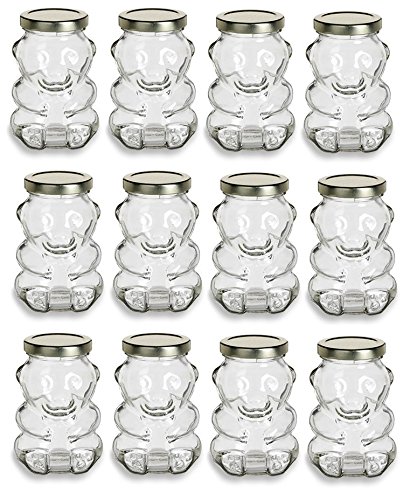 Nakpunar 12 pcs 9 oz Glass Bear Jars with Gold Lids for Honey, Candies, Piggy Banks (12, Gold)
