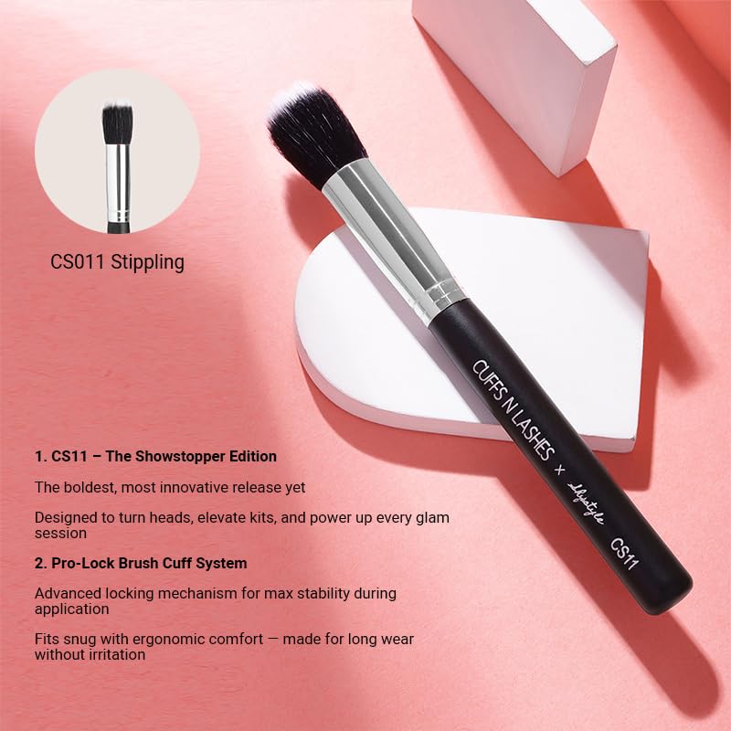 Cuffs N Lashes X Shystyles CS11 Stippling Brush – Professional Makeup Brush | High-Performance Soft Bristles | Vegan Cruelty-Free | Handmade in India for Airbrushed Finish - Image 5 thumbnail