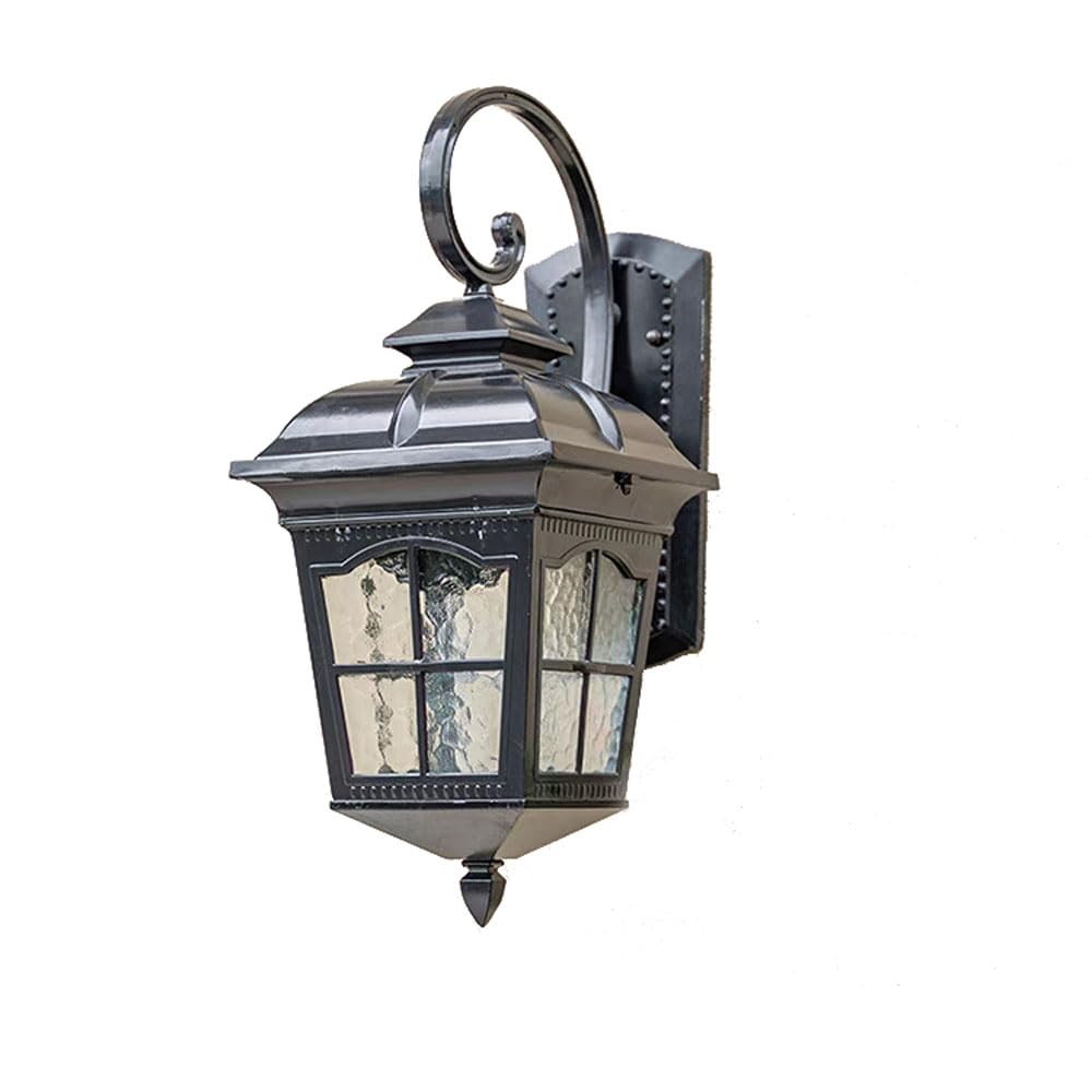 NHPJFDC E27 Outdoor Wall Light - European Style IP65 Waterproof Aluminum Glass Lamp for Garden, Courtyard, Balcony, and Corridor Lighting(Black)