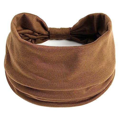 Headbands For Women's Hair, Boho Headband Elastic Soft Flower Wide Headbands for Women Yoga Sport Hairbands, Hair Accessories for Everyday Sport Fitness (Brown)