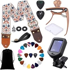 31 pcs Guitar Accessories Kit Acoustic Changing Tool Including Guitar Strap Capo Tuner Picks Holder and Storage Ideal Music Gifts for Men Women Player Beginners and Pros(Golden Jacquard) - Les Beatles, Paul McCartney, John Lennon, RIngo Starr, George Harrison