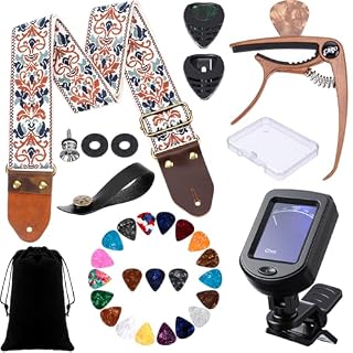 31 pcs Guitar Accessories Kit Acoustic Changing Tool Including Guitar Strap Capo Tuner Picks Holder and Storage Ideal Music Gifts for Men Women Player Beginners and Pros(Golden Jacquard) - Les Beatles, Paul McCartney, John Lennon, RIngo Starr, George Harrison
