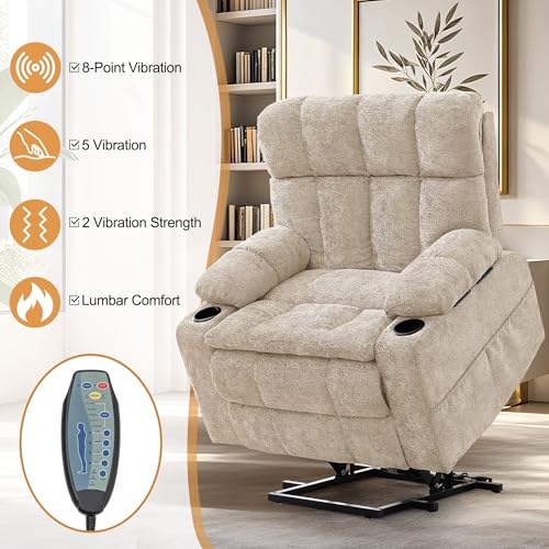 Image of Korser Oversized Dual Motor Power Lift Recliner for Elderly with Adjustable Headrest, Extra Wide Recliner Chairs with Massage and Heat, Electric Lift Chair with Storebox Cupholder, USB Ports, Type C