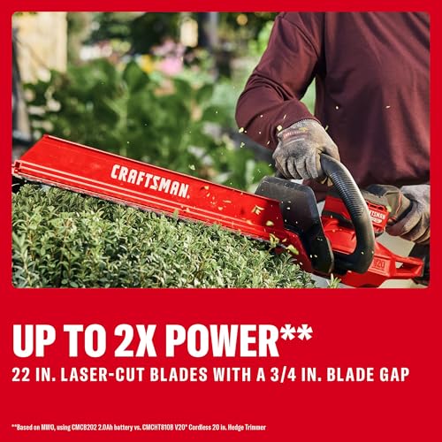 Image of CRAFTSMAN V20 22 in. Hedge Trimmer Cordless with 2Ah Battery and Charger, Lightweight Brushless RP Bush Trimmer with Hedge Sweep Attachment, Longer Runtime, Up to 2X More Power (CMCHT830D1)