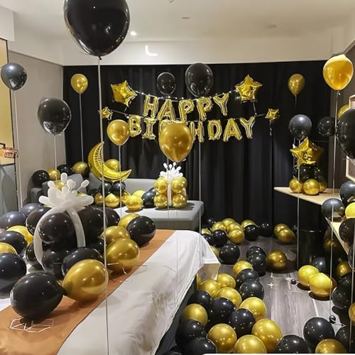Image of 200 Pcs Black and Gold 5 Inch Balloons Metallic Chrome Gold Black Latex Thicken Small Balloon for Wedding Birthday Graduation Baby Shower Christmas Halloween Valentine's Day Party Decorations