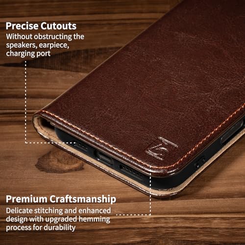 Belemay Genuine Leather Wallet Case for iPhone 17 Air, Premium Cowhide Leather Two-Tone Effect, RFID Blocking Card Holders, Shockproof TPU Shell, Kickstand, Flip Cover for iPhone Air 2025 6.5", Brown by Belemay - Image 8
