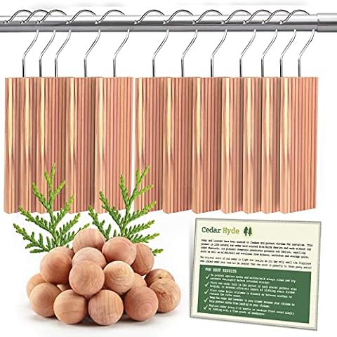 Cedar Hyde Cedar Blocks for Clothes Storage | Cedar Hang Ups & Cedar Balls | Dresser Drawer Freshener Odor Eliminator | 22 Pieces, 12 Cedar Hang Ups & Bonus 10 Cedar Balls | U.S.A Seller Cover