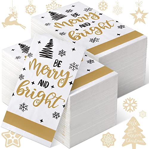 Hotop Christmas Guest Napkins Disposable Holiday Paper Towels Dinner Hand Napkin Gold Trees Decorative for Home Bathroom Kitchen New Year(200 Pieces)