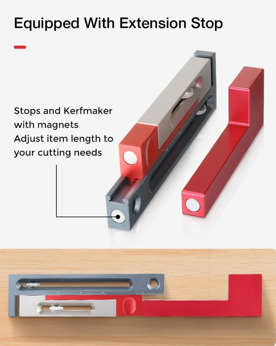HONGDUI JF15 Kerfmaker Versión actualizada - Ajuste de ranura para sierra de mesa de aleación de aluminio de 7.1 pulgadas, bloque de medición de mortaja y espiga para carpintería