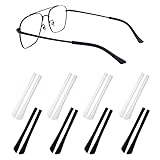 Gdnmpat Eyeglass Temple End Tips Anti-Slip Soft Silicone Tube Holder Glasses Retainers Replacement Temple Tips for Flat Thin Metal Slim Eyeglass Legs(8 Pairs Black/White)