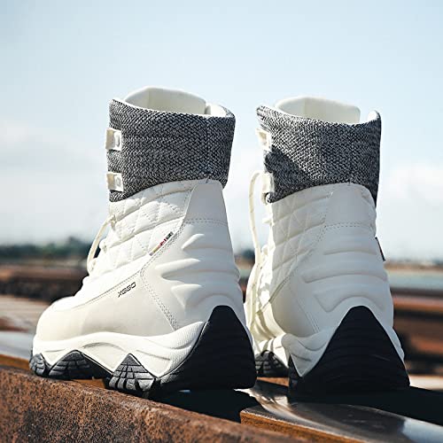 Autumn and winter outdoor snow boots warm anti-prevent shoes couple men and women wear ski shoes waterproof plus velvet hiking shoes Used to protect your feet ( Color : White plus velvet , Size : 10 )2
