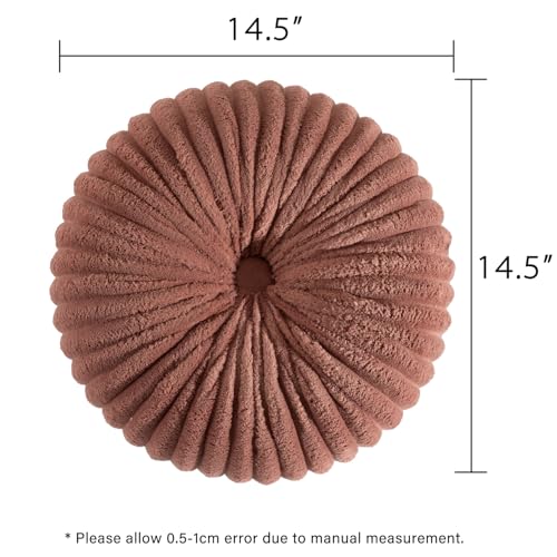 Image of HIG Decorative Round Throw Pillows for Bed Couch -Set of 2 Handcraft Ruched Pumpkin Pillow, Soft and Durable Flannel Floor Pillow for Home Decor, Bed Living Room and Sofa (Dusty Rose,14.5 inchx14.5 inch)
