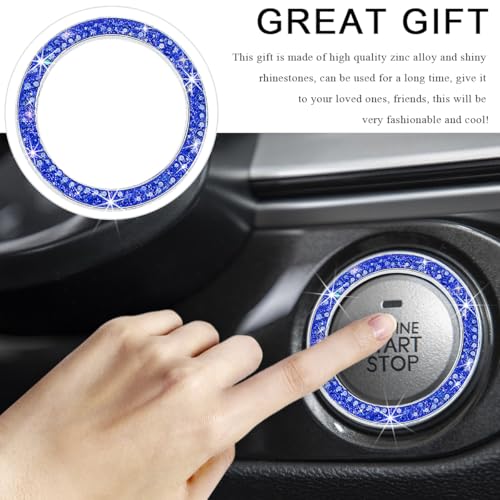 Image of Car Bling Crystal Rhinestone Engine Start Ring Decals, Sparkling Diamond Car Push Start Button Ignition Ring Sticker, Auto Key Ignition Knob Ring Decoration for Women Girls (Dark Blue)