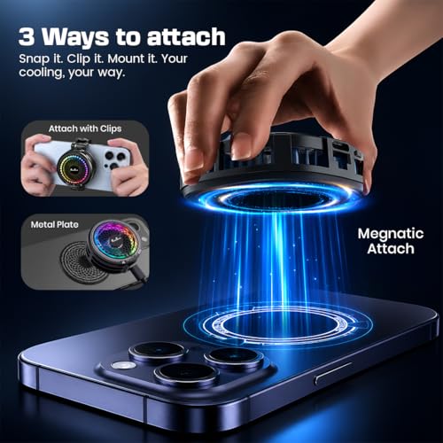 Image of PunnkFunnk Mobile Phone Cooler for Gaming | Fast Cooling Semiconductor Phone Cooler | RGB LED Cooling Fan for Android & iPhone | Low Noise Portable Mobile Radiator for PUBG, BGMI, COD (Black)