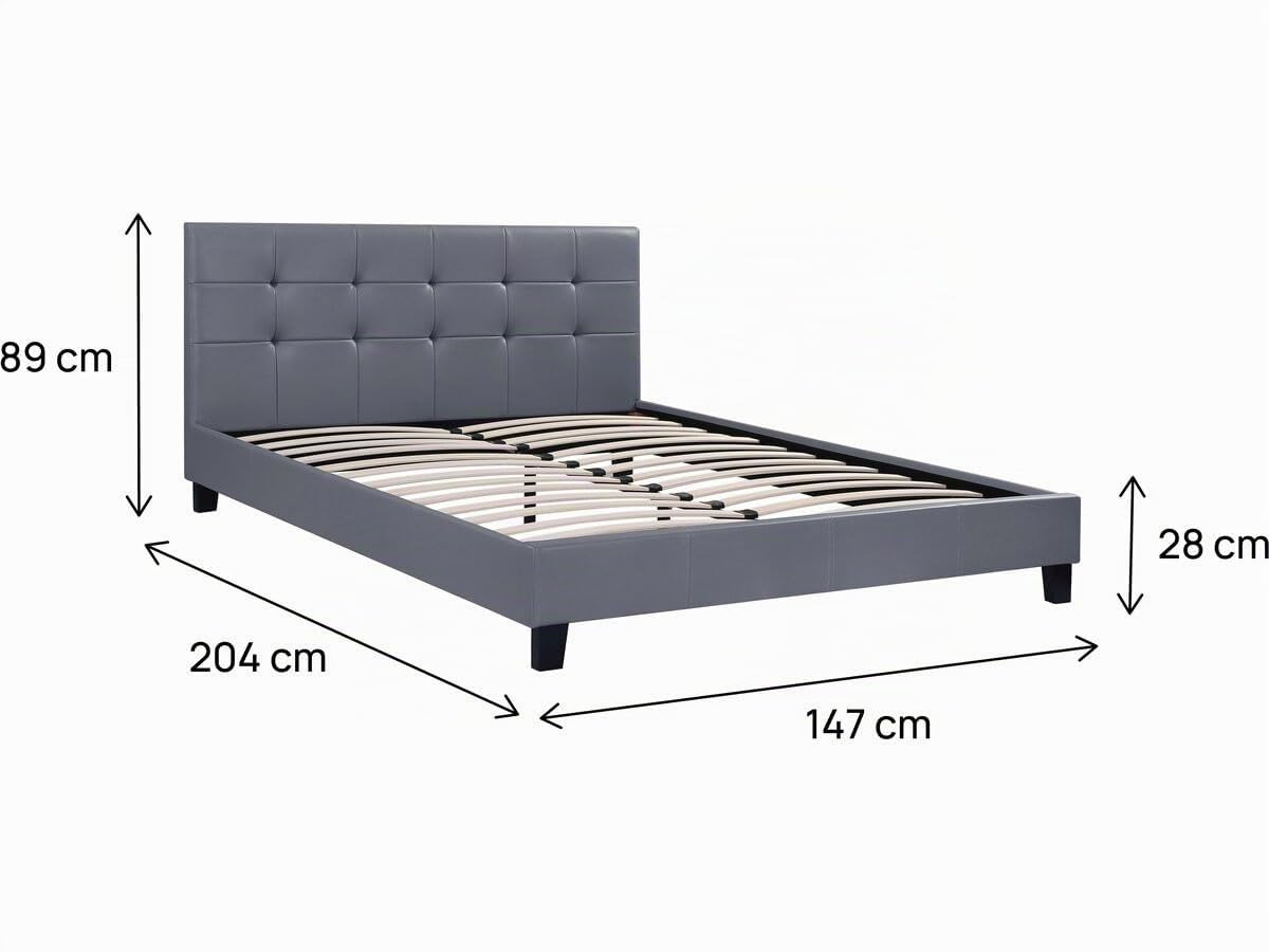 Habitat et Jardin - Lit Double Julia en Simili Gris 140 x 190 cm | Cadre de Lit 2 Places | Sommier et Tête de Lit Inclus | Support à Lattes en Bois