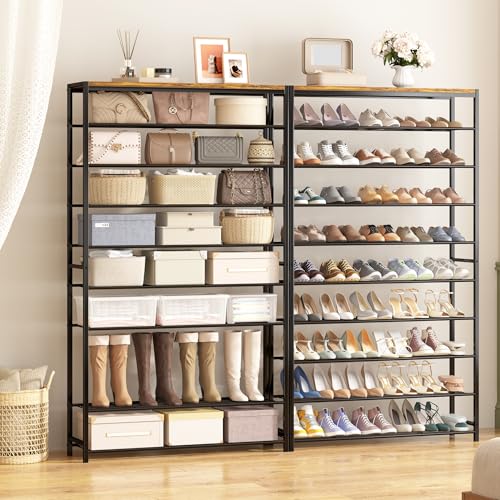 Image of HOMEFORT 10 Tiers Shoe Rack Organizer,39.4 inch Shoe Storage Shelf for Closet, Shoe Rack for Entryway,Holds 45-50 Pairs of Shoe, Tall Shoe Stand with Metal Shelves and MDF Top Board,Rustic Brown