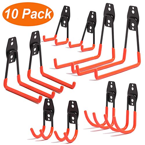 SETROVIC 10 Pack Steel Garage Hooks, Heavy Duty Double Padded Storage Hook for Bikes, Garages, Sheds, Ladders & Tools