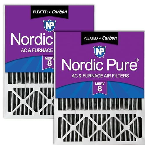 Image of Nordic Pure 20x25x5 Pleated MERV 8 Plus Carbon Air Filters 2 Pack | Actual Size: 19 3 /4 x 24 3 /4 x 4 3 /8 Lennox Replacement X6673 X6675 Made in USA, Standard HVAC & Furnace Filtration