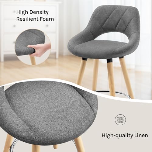 WOLTU Barhocker 2er Set, Barstuhl Küchenhocker Thekenhocker, Hocker mit Rückenlehne Fußstütze, aus Holz Leinen, für Bar Küche Theke Restaurant Café, Dunkelgrau, BH111dgr-2 – Bild 5