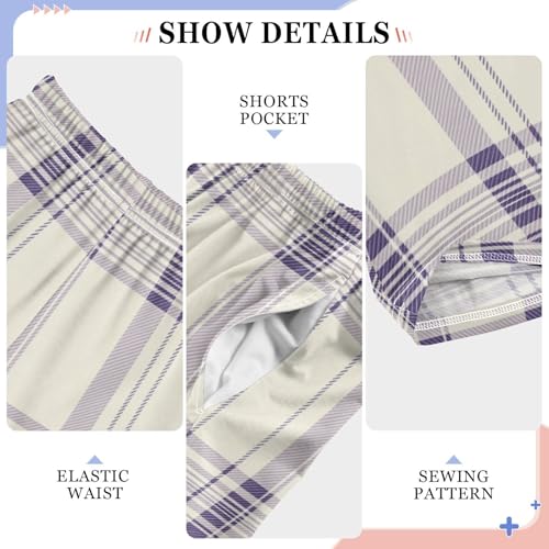 Pajama Bottoms, Pajamas Long Pant Retro Purple Plaid Lounge Wear Casual Sleep Pants Soft Pjs Sleepwear4