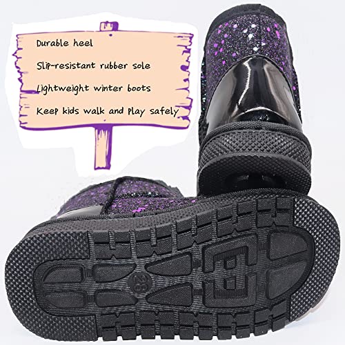Image of Girls Winter Boots Toddler Girl Boots Warm Sparkle Sequin Outdoor Non-Slip Snow Boot for Little kids