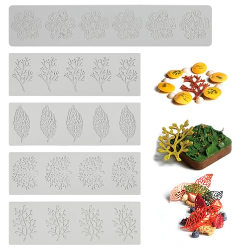 YapitHome 5 Pièces Stampi in Silicone per Dolci,Stampo per Torte in Pizzo,Stampo Silicone Foglie per Fondente in Pizzo per Utensili da Forno,Dessert,Torte,Decorazione del Piatto