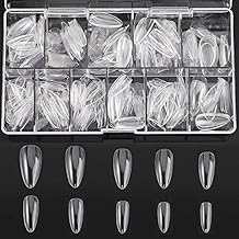 BANIRA100pcs/Pack Clear False Nails Tips Full Cover Stiletto Fake Nails Press on Soak Off Nail Tips Short for Women Nail(ALMOND SHAPE)