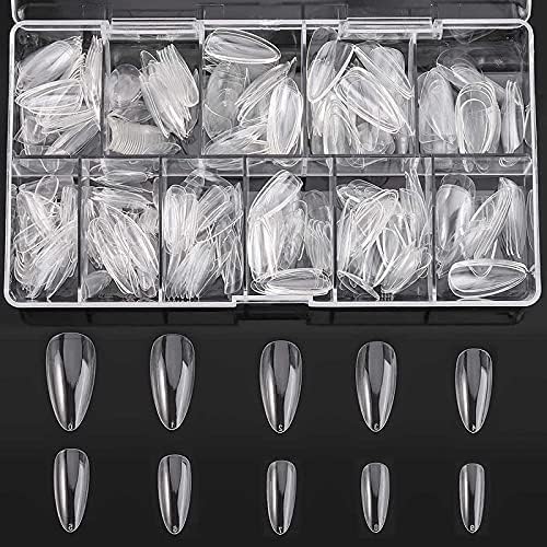 BANIRA100pcs/Pack Clear False Nails Tips Full Cover Stiletto Fake Nails Press on Soak Off Nail Tips Short for Women Nail(ALMOND SHAPE)