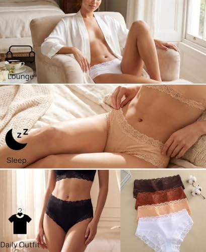 Image of Knowyou Cotton Underwear for Women No Roll Soft Panties No Dig Lace Waist Hipster Breathable Cheeky Lingerie for Women