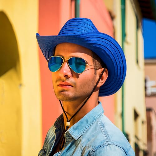 Image of JaGely 12 Pcs Straw Cowboy Hats for Women Men, Wide Brim Summer Hat Bulk Sun Protection for Western Themed Party