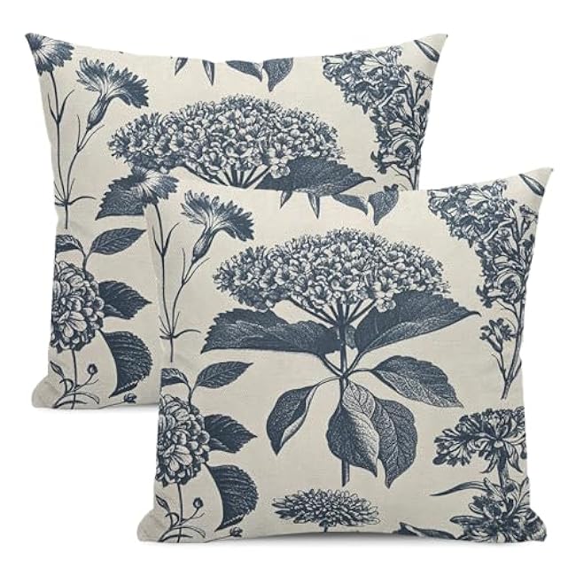 Floral Pillow Covers 16x16 Inches Set of 2 Sage Green Blue Floral Throw Pillow Covers Outdoor Rustic Spring Summer Flower Decoration Pillowcase Farmhouse Decorative Cushion Cover For Sofa Couch