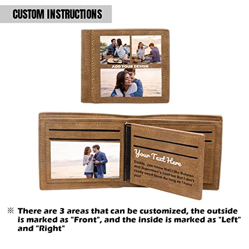 Personalized Wallet for Men, Custom Leather RFID Blocking Bifold Picture Wallet, Add Your Own Photo Collage Text Name Logo, Birthday Gifts for Men, Customized Wallet for Son, Husband, Boyfriend, Brown3